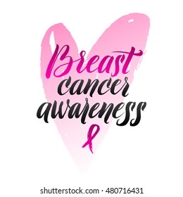 Vector Breast Cancer Awareness Calligraphy Poster Design. Stroke Pink Ribbon.