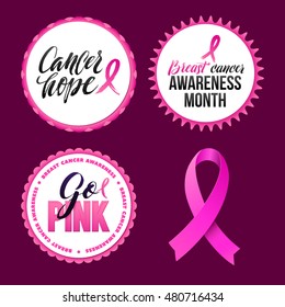 Vector Breast Cancer Awareness Calligraphy Badges Design. Stroke Pink Ribbon.