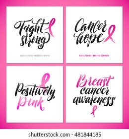 Vector Breast Cancer Awareness Calligraphy Poster Design. Stroke Pink Ribbon.