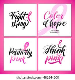 Vector Breast Cancer Awareness Calligraphy Poster Design. Stroke Pink Ribbon.