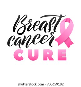 Vector Breast Cancer Awareness Calligraphy Poster Design. Stroke Pink Ribbon. October is Cancer Awareness Month.