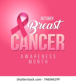 Vector Breast Cancer Awareness Calligraphy Poster Design. Stroke Pink Ribbon. October is Cancer Awareness Month