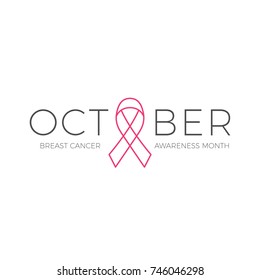 Vector Breast Cancer Awareness Calligraphy Poster Design. Stroke Pink Ribbon. October is Cancer Awareness Month