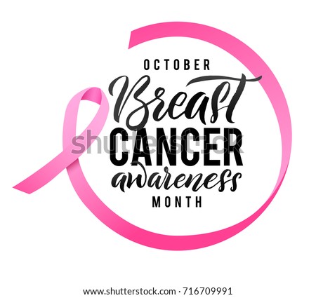 Vector Breast Cancer Awareness Calligraphy Poster Design. Stroke Pink Ribbon. October is Cancer Awareness Month. Stockfoto © 
