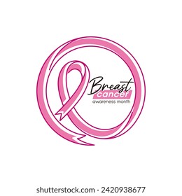 vector Breast cancer awareness month Calligraphy creative pink ribbon circle symbol line design template