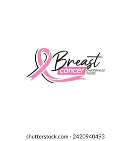 vector Breast cancer awareness month Calligraphy with pink ribbon symbol line design template