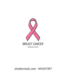 Vector Breast cancer awareness month icon in trendy linear style. Pink ribbon isolated on white background