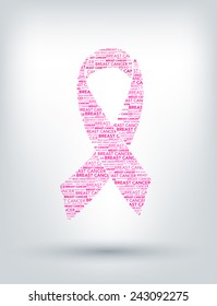 Vector Breast cancer awareness pink ribbon & breast cancer text isolated