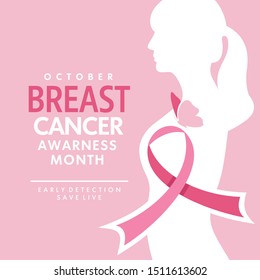 Vector Breast Cancer Awareness Poster Background with Pink Ribbon Design illustration