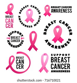 Vector Breast Cancer Awareness Poster Design Set. Stroke Pink Ribbon. October is Cancer Awareness Month.