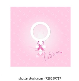 Vector Breast Cancer Awareness Poster Design. Stroke Pink Ribbon. October is Cancer Awareness Month