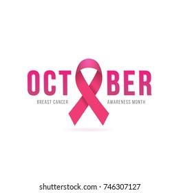 Vector Breast Cancer Awareness Poster Design. Stroke Pink Ribbon. October is Cancer Awareness Month with black background
