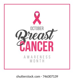 Vector Breast Cancer Awareness Poster Design. Stroke Pink Ribbon. October is Cancer Awareness Month with black background