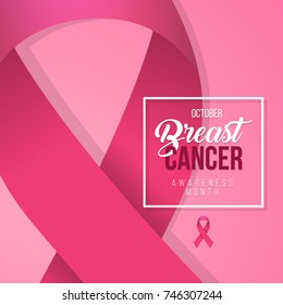 Vector Breast Cancer Awareness Poster Design. Stroke Pink Ribbon. October is Cancer Awareness Month with black background