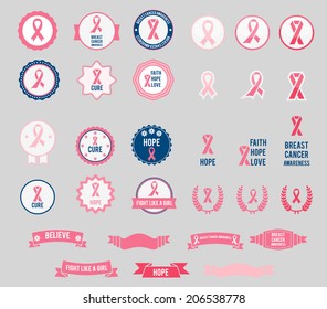 Vector Breast Cancer Awareness ribbons and badges. EPS 10.