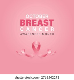 Vector Breast Cancer Awareness Square Pink Poster with 3d Silk Pink Ribbon. October Pink Ribbon Illustration. Breast Cancer Awareness Month Banner with Silk Pink Ribbon. Health Campaign Background