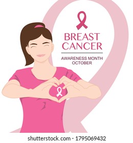 Vector Breast Cancer Awareness Water color Design.  Pink Ribbon. October is Cancer Awareness Month.