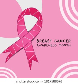Vector of breast cancer awarness month with pink ribbon pattern with pink background and rounded element design