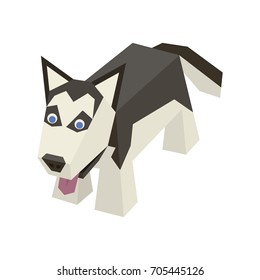 Vector breed isometric dog. Isolated cute isometry animal. Element of geometric husky for 3d game. Icon of domestic and home dog. Vector illustration art.
