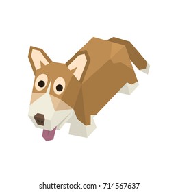 Vector breed isometric dog. Isolated cute isometry animal. Element of geometric welsh corgi for 3d game. Icon of domestic and home dog, puppy. Vector illustration art.