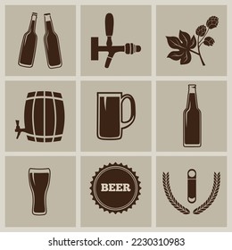 Vector brewery beer elements icons set vector 