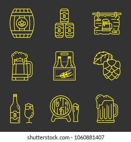 Vector Brewey icon set in trendy linear style. Beer symbols for bar, pub, family brewery, shop 