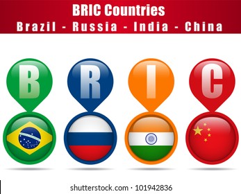 Vector - BRIC Countries Buttons Brazil Russia India China