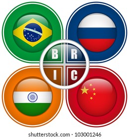 Vector - BRIC Countries Buttons Brazil Russia India China