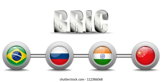 Vector - BRIC Countries Buttons Brazil Russia India China