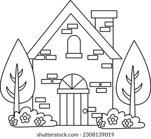 un vector de una casa de ladrillo en color blanco y negro