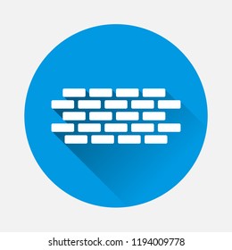 Vector brick icon. Illustration of brickwork on blue background. Flat image  brick wal with long shadow.  Layers grouped for easy editing illustration. For your design.