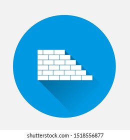 Vector brick icon. Illustration of brickwork. Brick wall icon on blue background. Flat image with long shadow.