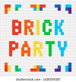 Vector brick party logo. Rainbow colors.