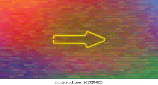 Vector Brick Wall Background. Neon yellow arrow. Abstract Red Brick Pattern.