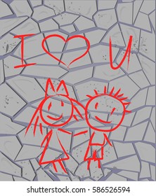 Vector brick wall with graffiti I love you
