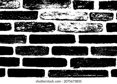 Vector brick wall texture, black and white grunge scratched textured effect background for design