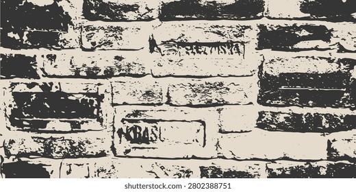 Vector brick wall texture with a grunge effect. Distressed masonry overlay for architectural design, vintage style creative backgrounds, masking and adding authentic worn surface details to any project.