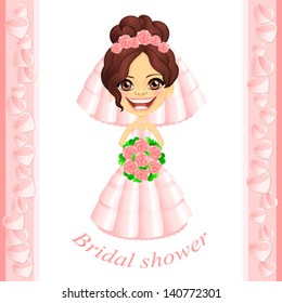 Vector Bridal shower invitation with cute cartoon bride