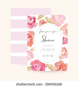 Vector Bridal Shower Invitation Template With Watercolor Peonies