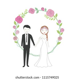 Vector bride and groom invitation card. Vector Illustration