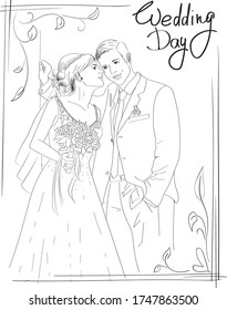 vector bride and groom on their wedding day