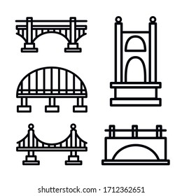 Vector bridge icon set. Various bridges, outline icons. Line with editable stroke