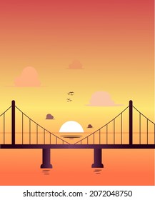 puente vector con atmósfera de puesta de sol