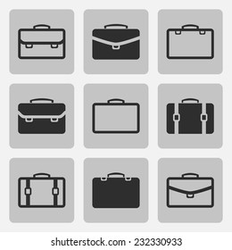 Vector briefcase black icons set on a gray square