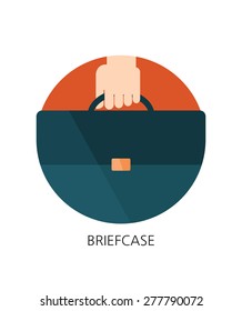 Vector briefcase and hand flat icon 