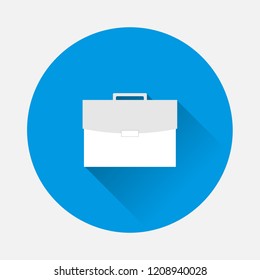 Vector Briefcase icon on blue background. Flat image  Business bag with long shadow. Layers grouped for easy editing illustration. For your design.