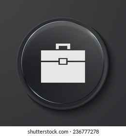 Vector briefcase modern black glass circle icon. Eps10