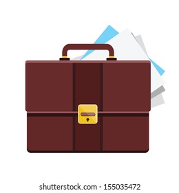 Vector Briefcase with Sheets of Paper
