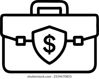 Vector of a briefcase with a shield and currency symbols concept as A professional vector icon of a briefcase protected by a shield featuring embedded currency symbols. Isolated on white ideal for inf