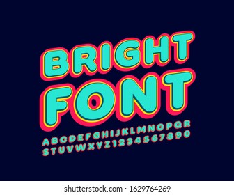 Fuente 3D brillante vectorial para niños. Letras y números de alfabeto coloridos y elegantes.
